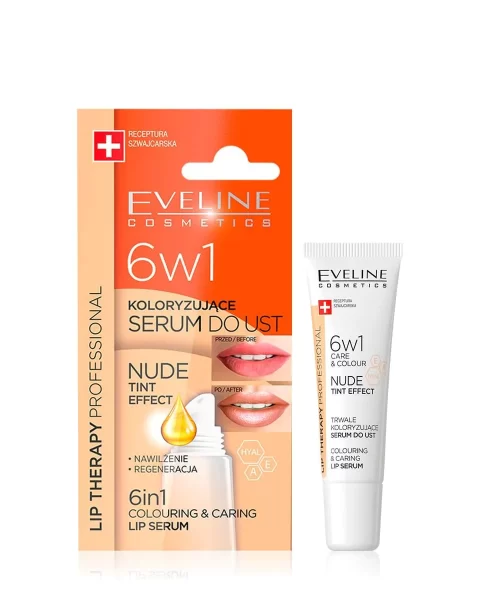 Eveline Lip Serum nude Tint 6 in 1 Care & Color Kuwait إيفيلين سيروم معالج الشفاة لون نود 6 في 1 - 12 مل الكويت