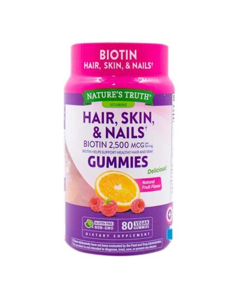 Nature's Truth Hair Skin Nails Biotin 2500 MCG 80 Gummies Kuwait نيتشرز تروث بيوتين 2500 ميكروغرام 80 حلاوه مضغ للشعر هير سكين نيلز الكويت