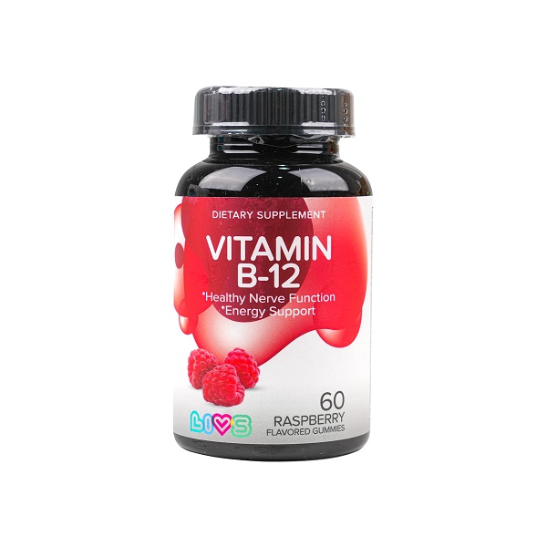 Livs Vitamin B 12 Raspberry Flavored 60 Gummies Kuwait ليفز فيتامين ب-12 - بنكهة التوت - 60 قطعة حلوى مضغ الكويت