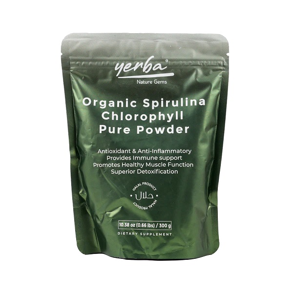 Yerba Organic Spirulina Chlorophyll Powder 300 G Kuwait يربا سبيرولينا أورجانيك مسحوق كلوروفيل - 300 جم الكويت