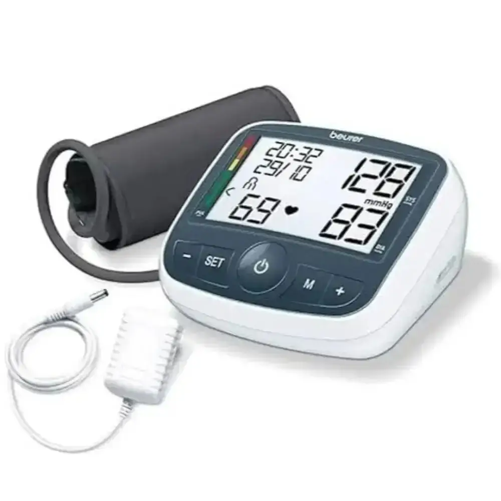 Beurer Upper Arm Blood Pressure Device Monitor+Adaptor-BM40 Kuwait بيورر جهاز قياس ضغط الدم للذراع العلوي مع محول - بي ام 40 الكويت