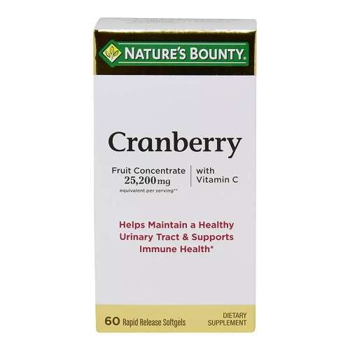 Nature's Bounty Cranberry With Vitamin C 60 Capsules 25,200 MG for Urinary and Kidney Infections
