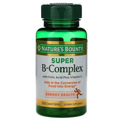 Nature's Bounty, Super B-Complex with Folic Acid Plus Vitamin C, 150 Tablets For Anemia, immunity, vision & nervous system