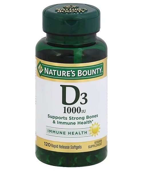 Nature's Bounty Vitamin D3 1000 IU 120 Softgels For immune system, teeth, bones & joints